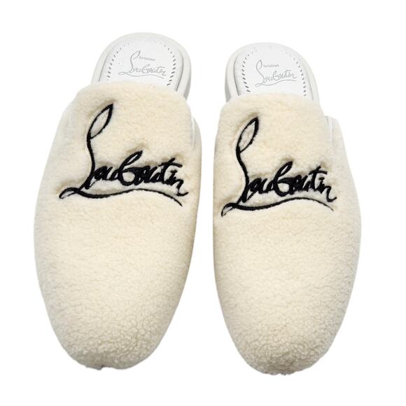 Christian Louboutin Navy Coolito Donna Flat White Boa Logo Mules EU 38 US 8 - Picture 4 of 8